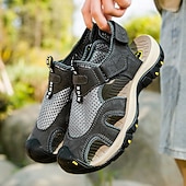 voordelige Buitensandalen-Bruine gesloten heren outdoor wandelsandalen met ademend mesh bovenwerk, gevoerde zool, avontuurlijke stijl voor volwassenen, geschikt voor bergpaden, boswandelingen, zomerkamperen
