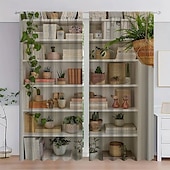 olcso Függönyök és drapériák-2 darabos növényi bonsai mintás függöny szett polcokon, alkalmas dolgozószobába, konyhába, nappaliba, kollégiumi rúdtáskákba, hálószobába, kiegészítőkbe, szobadekorációba és lakberendezési mennyezeti