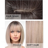 levne starší paruka-Blond bob paruky pro ženy, syntetická paruka s ofinou