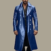 billiga Trenchcoat för män-Herr Imitationsläderjacka Övergångsjacka Utekväll Vår &amp; Höst Imitationsläder Vindtät jacka Ytterkläder Kläder Ensfärgat Kavajslag Dubbelknäppt