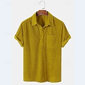 baratos Polo Clássico Masculino-Homens Camiseta de Veludo Camisa de golfe Casual Trabalho Lapela Manga Curta Básico Moderno Tecido Botões Verão Normal Preto Amarelo Marron Camiseta de Veludo