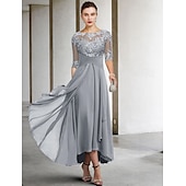 voordelige Vloerlengte-A-Line Moeder van de Bruid Jurk Bruiloft Gast Elegante Plus Size Hoge Lage V Hals Asymmetrische Enkel Lengte Chiffon Kant Halve Mouw Met Beading Applicaties 2025 gratis maatwerk