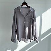 preiswerte Hemden-Damen Hemd Baumwoll-Leinen-Hemden Bluse Einfach Modern Lässig Langarm Hemdkragen Normale Oberteile Täglich Ferien Ausgehen Knöpfe Tasche Hellgrün Rosa Blau Aprikose Grau Sommer