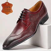 baratos Sapatos Sociais Clássicos-sapatos masculinos premium de couro de crocodilo bordô com cadarço e detalhes refinados para eventos black-tie e festas noturnas