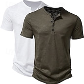 preiswerte Lässiges Henley-T-Shirt-2er-Pack Herren-T-Shirt, Henley-Shirt, kurzärmlig, einfarbig, Designer, Basic, modern, zeitgenössisch, Knöpfe, einfarbig, Henley, Urlaub, Straße, lässig, Sommer, Henley-T-Shirt