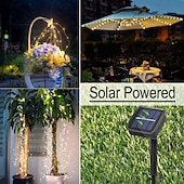 baratos Luzes solares de corda-1 Pc String Light de Fio de Cobre Solar à Prova D&#039;água Luz de Corrente de Luz Streaming Luz de Cascata 2M-200 Feixes de LED Jardim Decoração de Atmosfera para Casamento Festival Interno e Externo