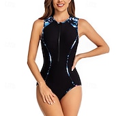 billiga Utslag-Dam Rash-guards Baddräkt UV Solskydd UPF50+ Ärmlös Badkläder Baddräkt Dragkedja fram Simmning Surfing Strand Vattensport Tryckt Sommar Vår Höst