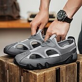 billiga Avslappnade sandaler-Herrsandaler Bruna Mesh-utomhussandaler med justerbara remmar och vadderad sula för vandring, strand och sommaräventyr