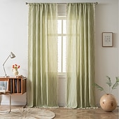 cheap Window Treatments-Boho Curtains Printed Cotton Linen Rod Pocket Vintage Farmhouse Bohemian Tassels Window Treatment 1 Panel Terracotta Stripe Florals for Bedroom Dining Room