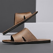 economico Infradito da Vacanza-sandali da uomo in similpelle marrone con punta aperta – comode scarpe estive slip-on per la spiaggia, la piscina o il relax casual
