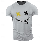 billiga Mäns grafiska t -shirt-Herr Grafiska tryck Le ansikte T-shirt Grafiska utslagsplatser 100 % bomull Kortärmad Grafisk Skjorta Heather Grey Svart Vit Bekväm t-shirt Utomhus Gata Modedesignerkläder