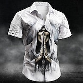 preiswerte Vintage Hemd-Herren Schädel Dunkel Gothic Hemd Sommerhemd Knopfhemd Kurzarm Vintage-Retro Outdoor Urlaub Alltagskleidung Sommer Frühling Umlegekragen 3D-Druck Hemden mit Kragen Weiß