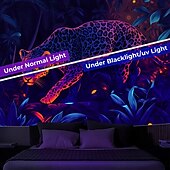 cheap Blacklight Tapestries-Blacklight Tapestry Glow in the Dark Glow Party UV Reactive Forest Animal Leopard Trippy Misty Nature Landscape Hanging Tapestry Wall Art Mural for Living Room Bedroom