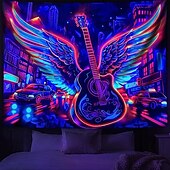 preiswerte Blacklight -Wandteppiche-Schwarzlicht Wandteppich Leuchtet im Dunkeln Glow Party UV Reaktiv Cyber Gitarre Trippy Nebel Moderne Stadtansicht Hängender Wandteppich Wandkunst Wandmalerei für Wohnzimmer Schlafzimmer