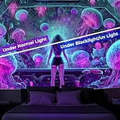 cheap Blacklight Tapestries-Blacklight Tapestry Glow in the Dark Glow Party UV Reactive Trippy Mountain Misty Mushroom Nature Landscape Hanging Tapestry Wall Art Mural for Living Room Bedroom