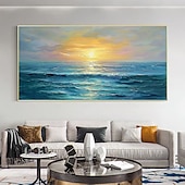 cheap Landscape Paintings-Handmade Original Sunset Ocean Oil Painting On Canvas Abstract Seascape Wall Art for Home Decor With Stretched Frame Without Inner Frame Painting