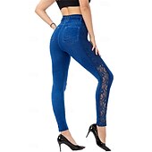 cheap Blue 3D Print-Women&#039;s Leggings Trousers 3D Print Chinos Vacation Vintage Streetwear Full Length High Waist Plain Printing Comfy Soft Comfortable Stretchy Outdoor Street Daily Blue Summer Skinny