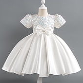 abordables Robes de fête-Tout-petit Fille Robe de Soirée Paillettes Manche Courte Mariage Soirée Paillettes Fermeture éclair Noeud de cravate Actif Adorable Polyester Mi-long Robe de Soirée Été Printemps Automne 4-7 ans