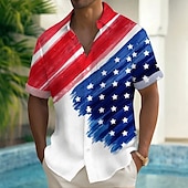 voordelige Onafhankelijkheidsdag T-shirts-Independence Day Voor heren Amerikaanse Amerikaanse vlag Vaderlandslievend Vierde juli Overhemd Zomer overhemd Overhemd met knopen Korte mouw Mode-casual Feestdagen Zomer Lente Strijkijzer