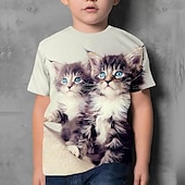 cheap Boy&#039;s 3D Animals-Boys 3D Cat T shirt Tee Short Sleeve Summer Spring Fashion Basic Kids 4-12 Years Crew Neck Outdoor Casual Daily Regular Fit