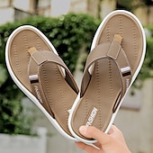 cheap Vacation Sandals-Men&#039;s Black Thick Sole Flip Flops with Soft Footbed and Fashion Strap Design for Adults Comfortable Summer Slippers for Beach Vacation Poolside Lounge Daily Shower Use