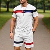cheap Men&#039;s Tee Sets-Men&#039;s T-shirt Suits 2 Pieces Outfits Tee &amp; Shorts Short Sleeve Crew Neck Summer Color Block Fashion Casual 2 Piece Vacation Daily Wear Going out Black White Pink Top Tee for Men