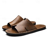 economico Infradito da Vacanza-sandali da uomo in similpelle marrone con punta aperta – comode scarpe estive slip-on per la spiaggia, la piscina o il relax casual