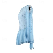 billige Figur skating kjoler-Kjole til kunstløp Dame Jente Skøyteløp Kjoler Blå Lapper Tommelhull Netting Spandex Elastisk Trening Profesjonell Konkurranse Skøyteklær Hold Varm Krystall / Rhinstein Langermet Skøyting Kunstløp