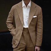 economico Abiti da festa-Completi da matrimonio casual in lino da uomo caffè moda festa estate tinta unita taglio standard 2 pezzi con un bottone