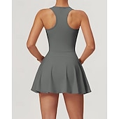 cheap Women's Tennis Dress-Women's Solid Colored Tennis Dress with Built in Shorts and Bra Sports Dress 2pcs Sleeveless Zipper Breathable Tennis Golf Pickleball U Neck Racerback Black White Purple Tennis Clothing