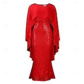 preiswerte Bodenlänge-Kleid Mutter der Braut Kleid Elegantes Rundhals Bodenlänglich Chiffon 3/4 Ärmels mit Pailletten