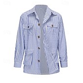 baratos Casacos &amp; Sobretudos para Homem-Homens jaqueta leve jaqueta de verão Jaqueta de Camisa Jaqueta de Transição Férias Diário Bolsos Verão Primavera Riscas Moda Clássico Lapela Padrão Rosa claro Azul Verde cáqui Casaco