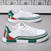 billige Sneakers til herrer-Herre Fritidssko for menn Gange Fritid PU Lær Netting Pustende Bekvem Sklisikker Snøring Svart Grønn / Hvit Sommer Vår