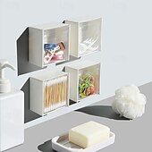 cheap Jewelry &amp; Cosmetic Storage-Wall-Mounted Flip Storage Boxes for Bathroom, No-Drill Makeup Organizer for Cotton Swabs, Hair Ties, Lipsticks, Ideal for Vanity, Bathroom, and Living Room