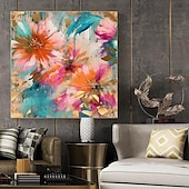 cheap Floral/Botanical Paintings-Handmade Oil Painting Canvas Wall Art Decoration Modern Abstract Flowers for Home Decor Stretched Frame Hanging Painting/Rolled Frameless Unstretched Painting