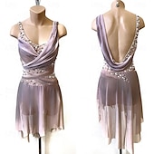 Figure Skating Dress Women's Girls' Ice Skating Dress Champagne Patchwork Open Back Mesh High Elasticity Training Competition Skating Wear Classic Crystal / Rhinestone Sleeveless Ice Skating Figure4