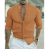 economico camicia da uomo con bottoni-Per uomo Camicia Camicia Estiva Camicia casual Camicia da Spiaggia Camicia con Bottoni Nero Bianco Rosa Arancione Verde militare Manica Lunga Semplice Colletto alla coreana Vacanza Camicia hawaiana