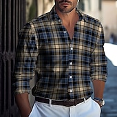 voordelige Geometrisch patroon-Voor heren Geometrisch Blokken Raster / Plaid Overhemd Overhemd met knopen Casual overhemd Lange mouw Mode-casual Formeel Vakantie Dagelijks gebruik Zomer Lente Strijkijzer 3D-afdrukken shirts met