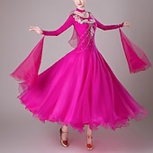 olcso Báli ruha-Társastánc Ruha Hímzés Illesztés Kristályok / Strasszok Női Teljesítmény Parti Hosszú ujj Spandex Organza