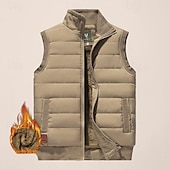 levne Gilety-Pánské Puffer Vesta Denní Na běžné nošení Podzim zima Kapsy Polyester Zahřívací Pevná barva Zip Stojáček Běžný Černá Tmavě námořnická Vodní modrá Khaki Vesta