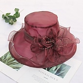 billige Partyhatter-Hatter organza Bryllup Aftenselskap Te Fest Strand Hesteløp Elegant søt stil Solbeskyttelse Med Blomster Hodeplagg Hodeplagg