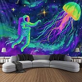 billiga Blacklight tapestries-Svartljusvävning som lyser i mörkret glow party UV-reaktiv astronaut trippy dimmig svamp hängande väggkonstmur för vardagsrum sovrum