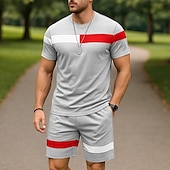 cheap Men&#039;s Tee Sets-Men&#039;s T-shirt Suits 2 Pieces Outfits Tee &amp; Shorts Short Sleeve Crew Neck Summer Color Block Fashion Casual 2 Piece Vacation Daily Wear Going out Black White Pink Top Tee for Men