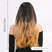 ieftine Peruci Sintetice Trendy-Peruci Sintetice Ondulat Buclat în Profunzime Frizură în Straturi Cu breton Realizat la mașină Perucă 24 inch A1 Păr Sintetic Pentru femei Clasic Comfortabil Gradient de culoare Multi-Color