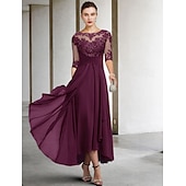 voordelige Vloerlengte-A-Line Moeder van de Bruid Jurk Bruiloft Gast Elegante Plus Size Hoge Lage V Hals Asymmetrische Enkel Lengte Chiffon Kant Halve Mouw Met Beading Applicaties 2025 gratis maatwerk