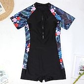 preiswerte One Pieces Rash Guards-Damen Anti UV Shirt Badeanzug Bademode Blumenmuster Frontreißverschluss UV-Sonnenschutz UPF50+ Schnelltrocknend Kurzarm Bademode Badeanzug Surfen Strand Wassersport Sommer