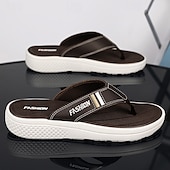 cheap Vacation Sandals-Men&#039;s Black Thick Sole Flip Flops with Soft Footbed and Fashion Strap Design for Adults Comfortable Summer Slippers for Beach Vacation Poolside Lounge Daily Shower Use