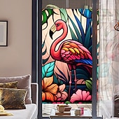 abordables Pegatinas de pared-Pegatina de ventana retro con diseño de flores y pájaros, de PVC, electrostática, no adhesiva, extraíble, con patrón de colores aleatorios.