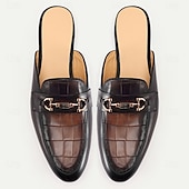 cheap Premium Leather Loafers-Men&#039;s Brown Leather Mule Shoes with Crocodile Pattern and Gold Buckle - Luxury, Stylish, Suitable for Business, Formal Occasions and Evening Wear