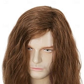 economico Parrucche storiche-Parrucca Lunga Riccia Marrone da Uomo Anni &#039;70 &#039;80 Parrucca Sintetica con Divisione Fluffy per Uso Quotidiano Costume di Cosplay Parrucche di Halloween